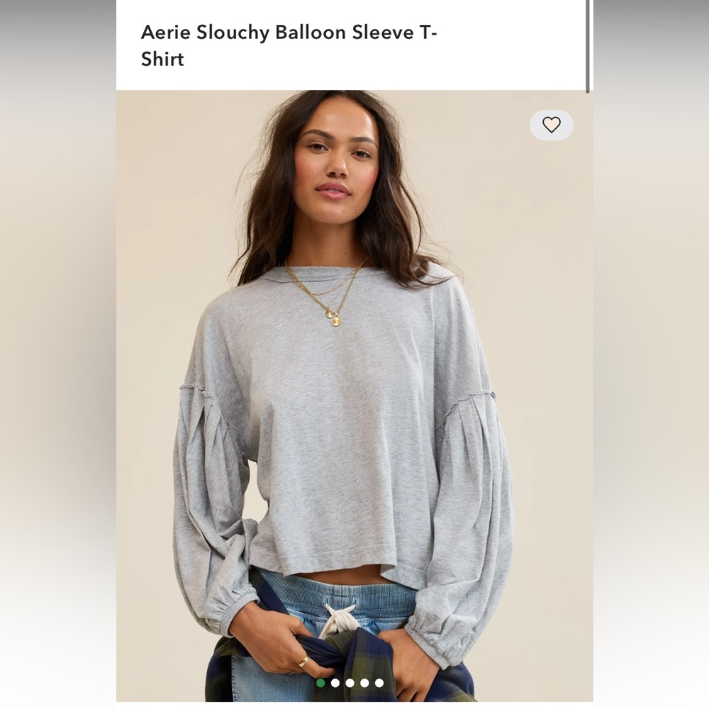 Aerie Light Gray Balloon Sleeve Top Large NWT